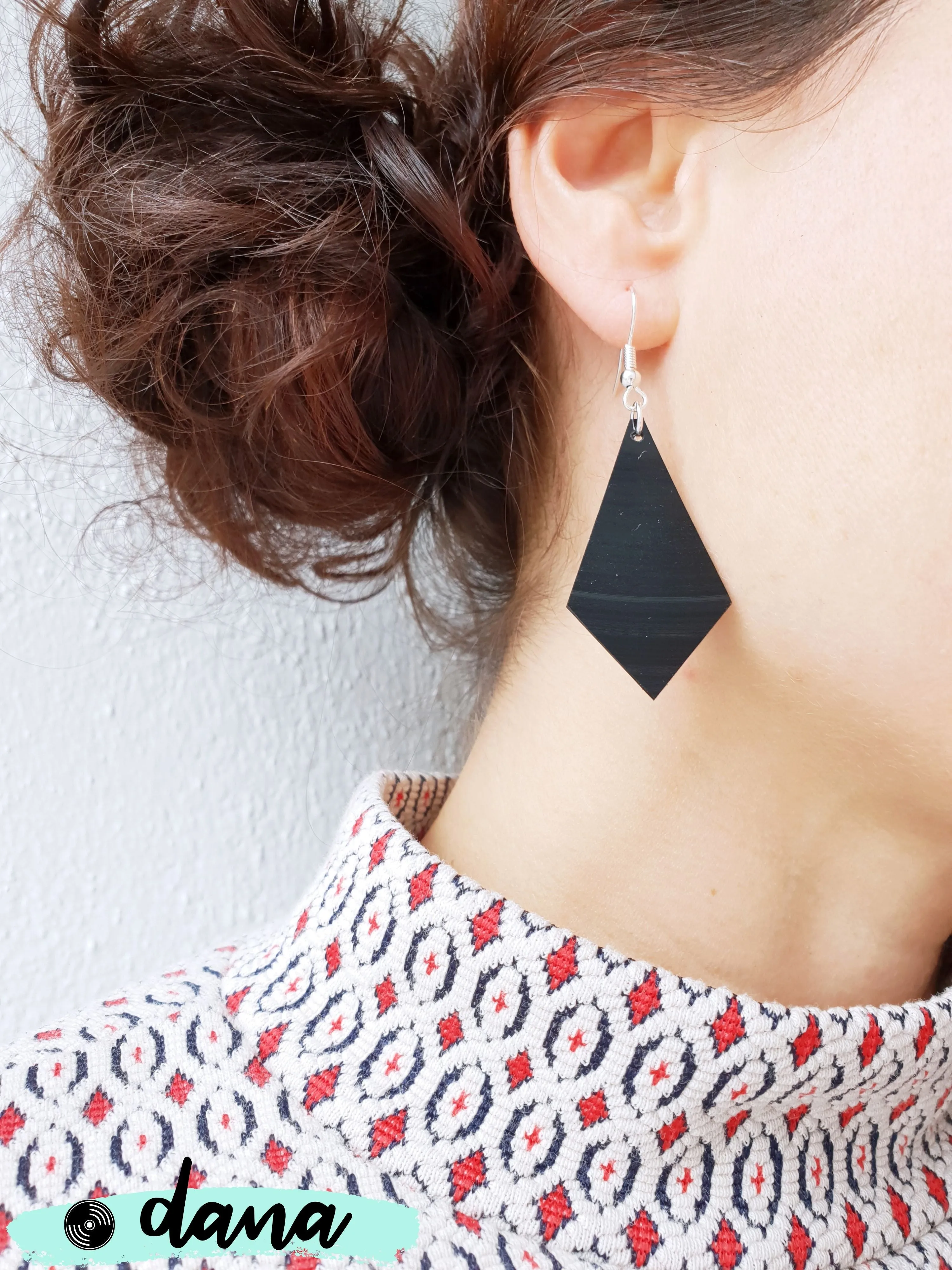 geometric vinyl record earrings by Dana Jewellery