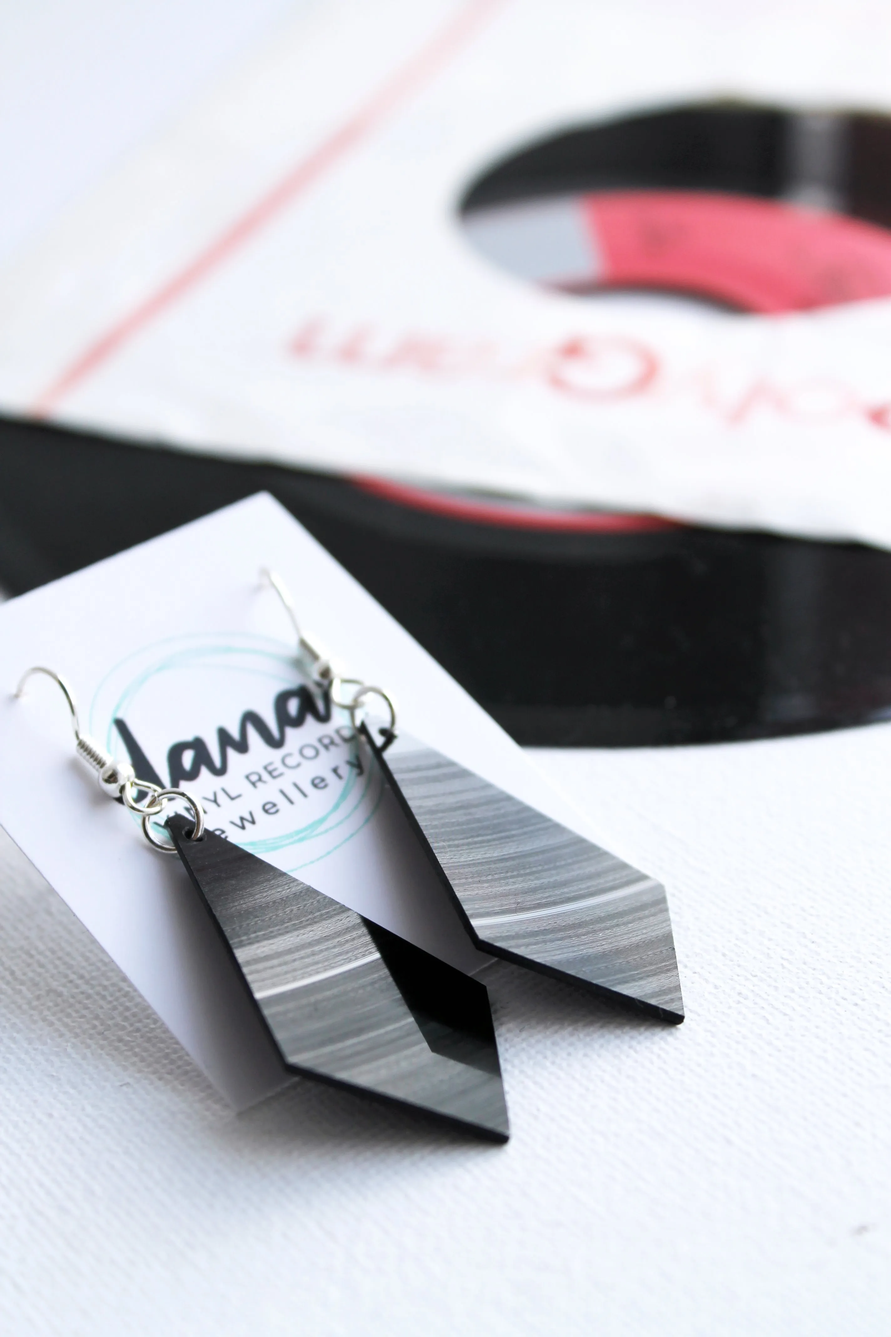 geometric vinyl record earrings by Dana Jewellery