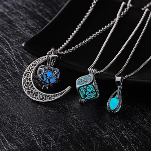 Glow In The Dark Moon Square Heart Necklaces