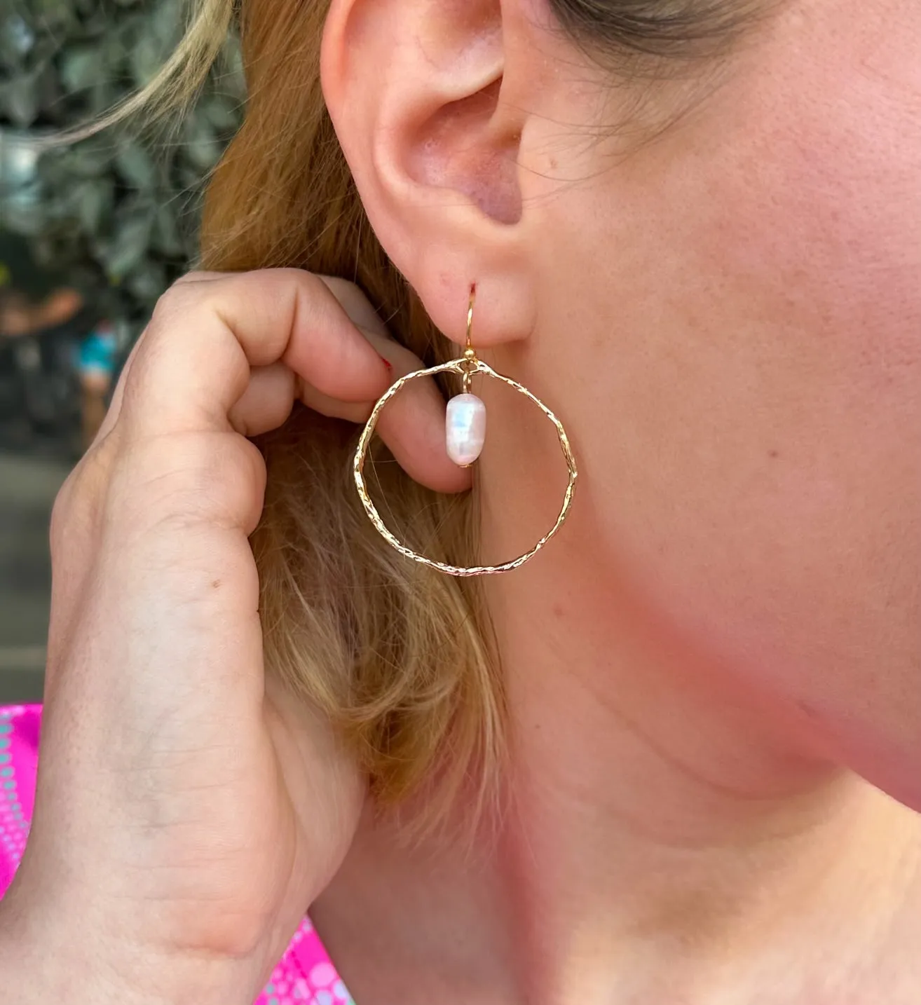 Gold Circle Earrings with Mother of Pearl Dangle Earrings