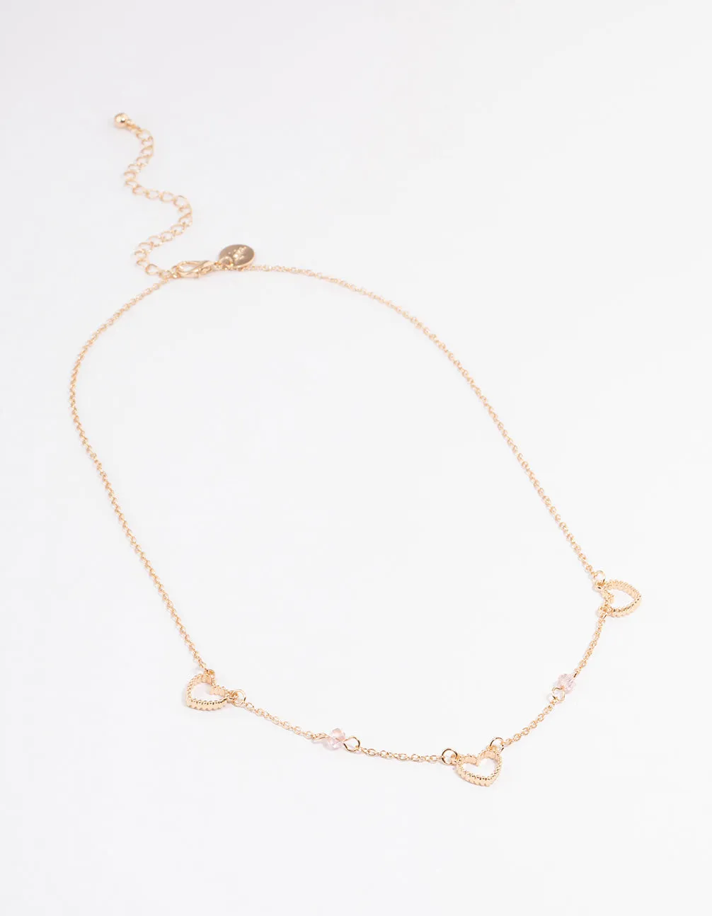 Gold Open Heart & Beaded Station Necklace