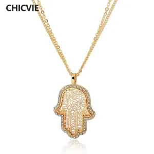 Gold Plated Crystal Hamsa Necklace For Women