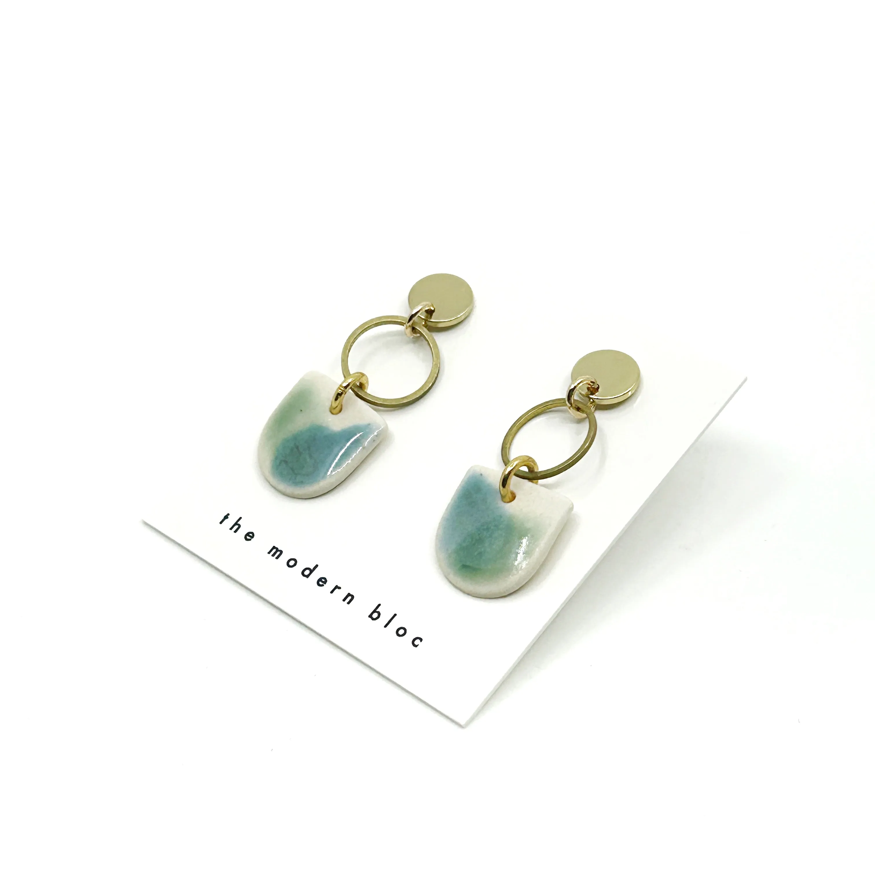 Hayden - Small Modern Porcelain Earrings - Green/Ocean