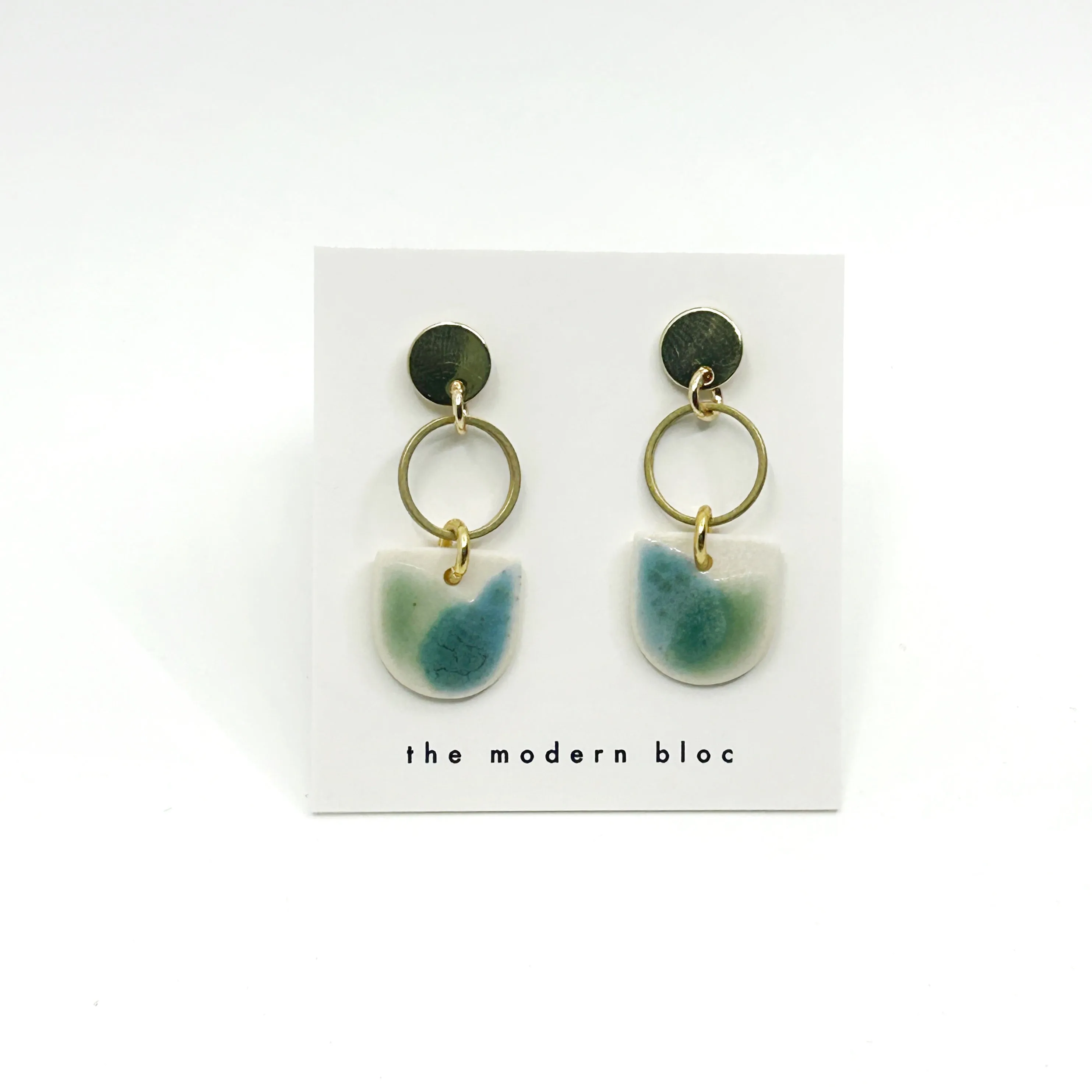 Hayden - Small Modern Porcelain Earrings - Green/Ocean