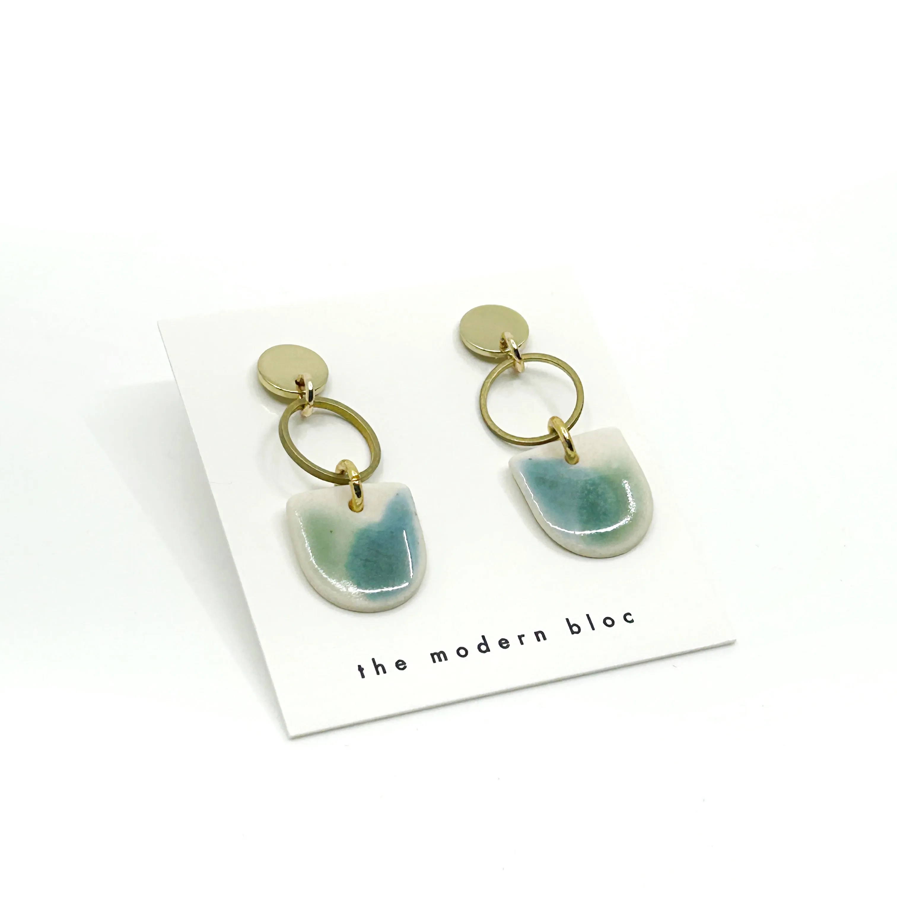 Hayden - Small Modern Porcelain Earrings - Green/Ocean