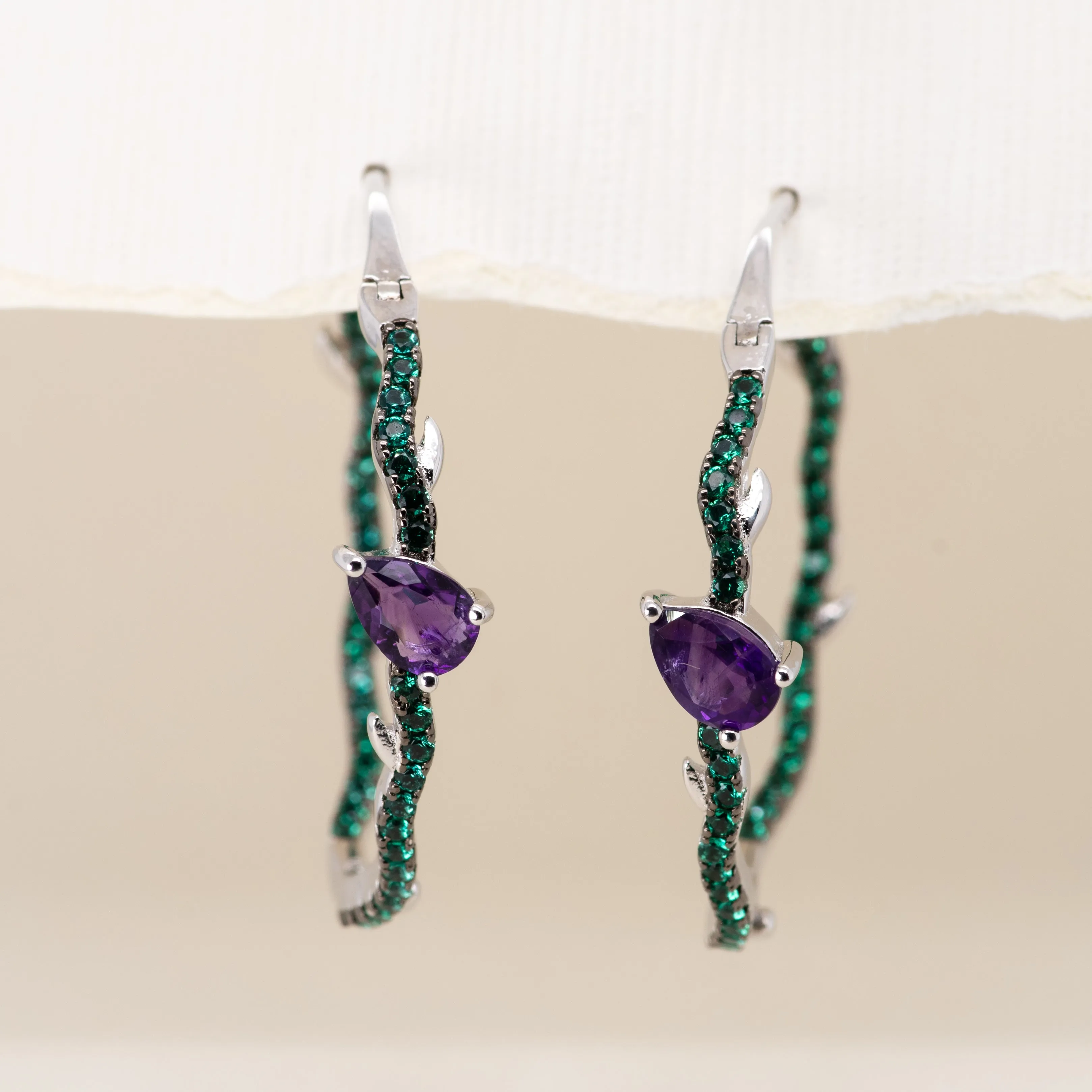 Hazel Amethyst Peridot Hoop Earrings in Sterling Silver