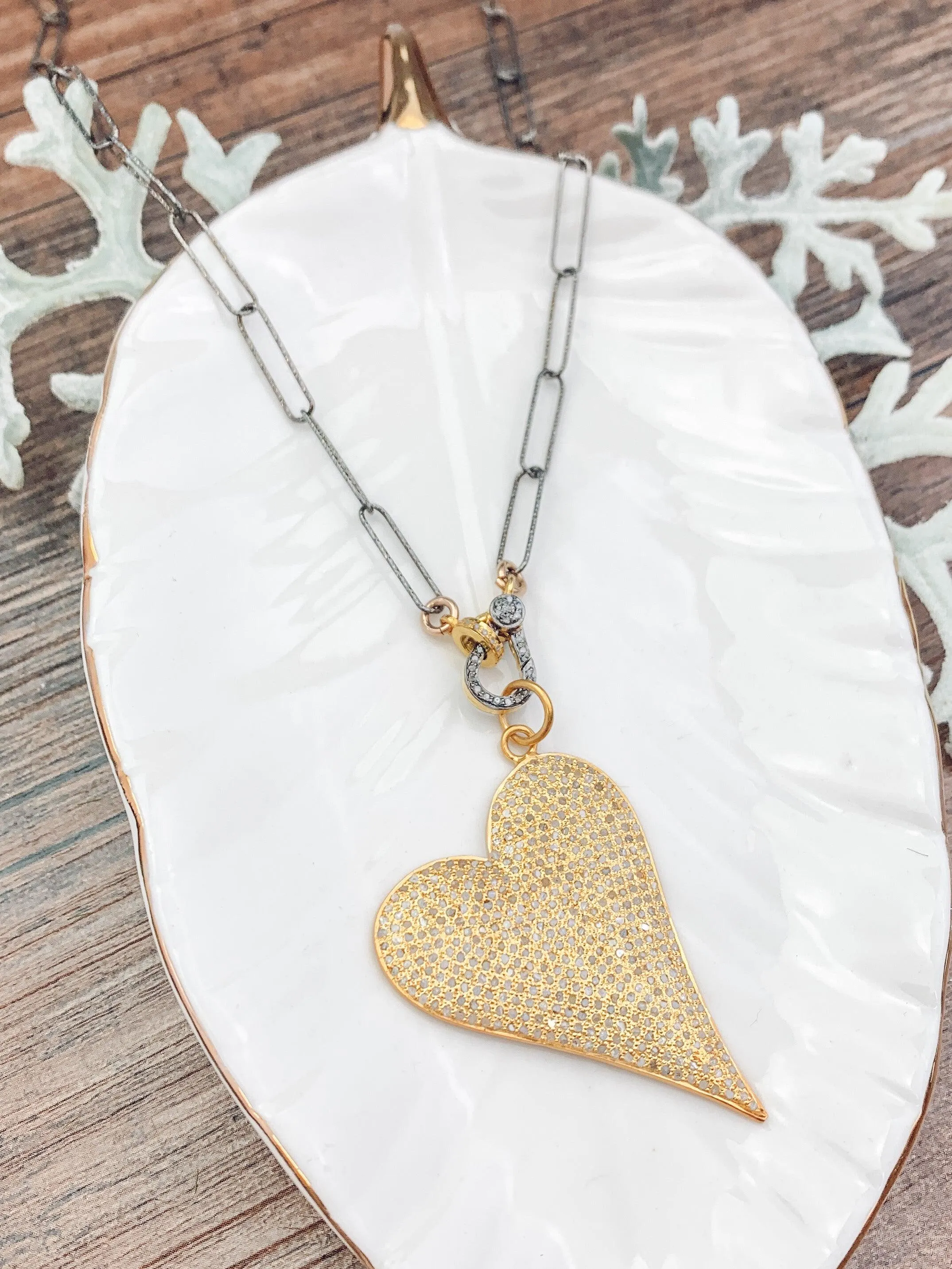 Hearts Pave Diamonds Necklaces