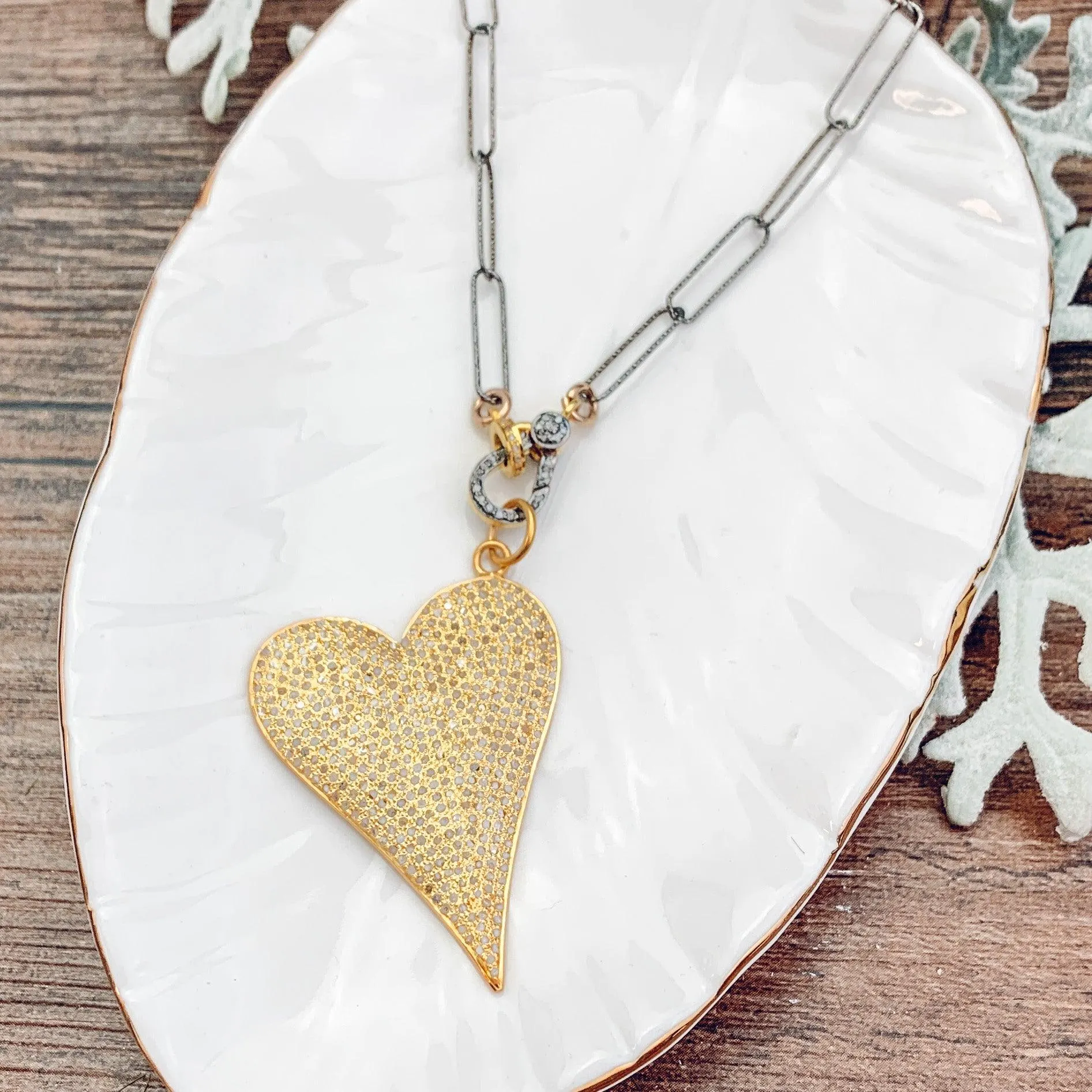 Hearts Pave Diamonds Necklaces