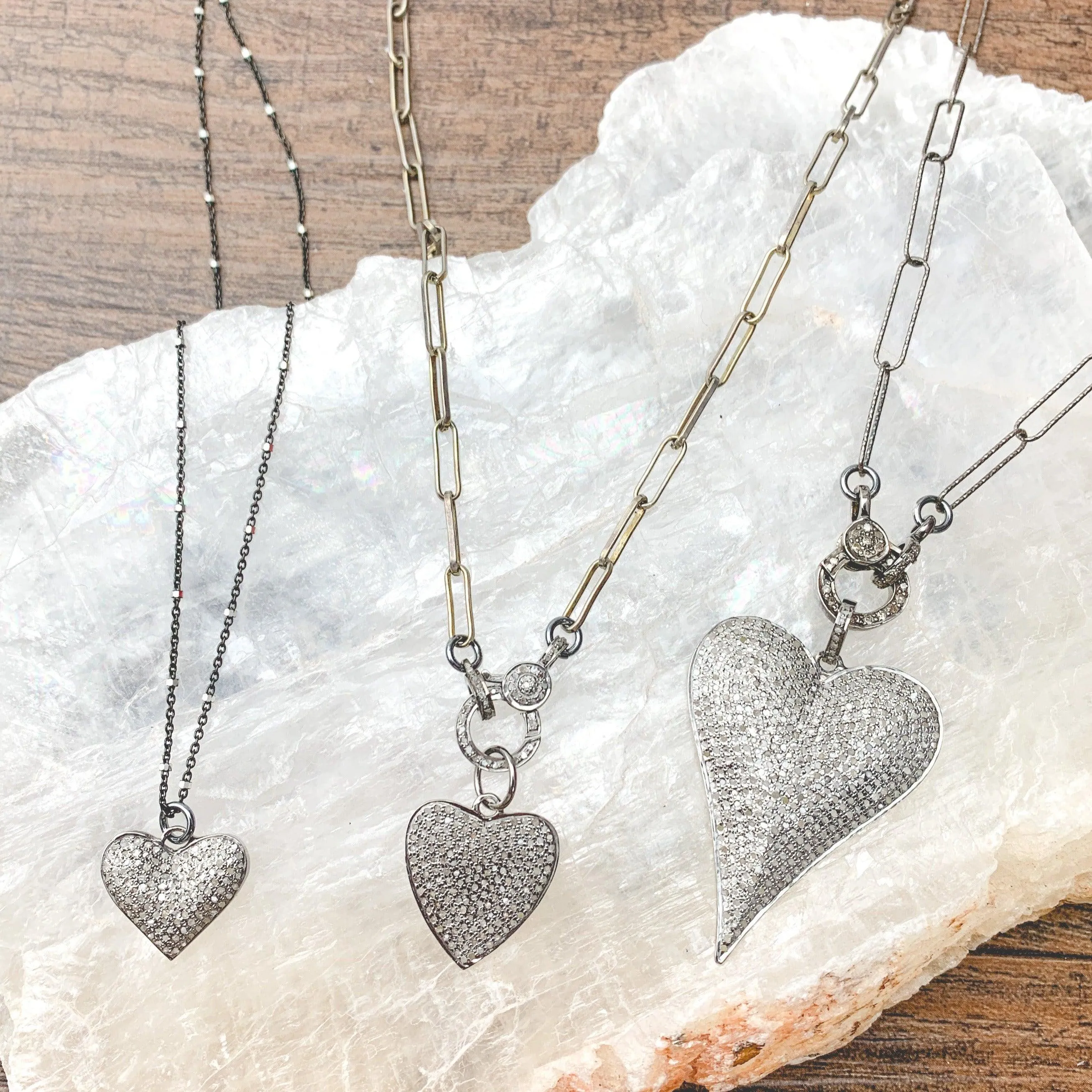 Hearts Pave Diamonds Necklaces