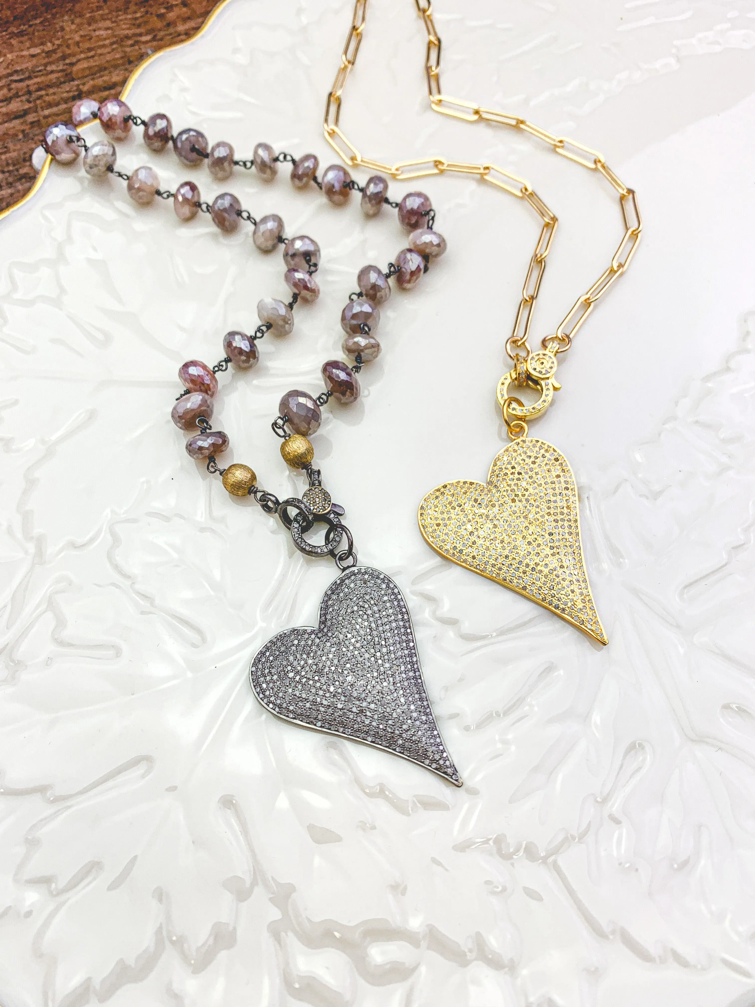 Hearts Pave Diamonds Necklaces