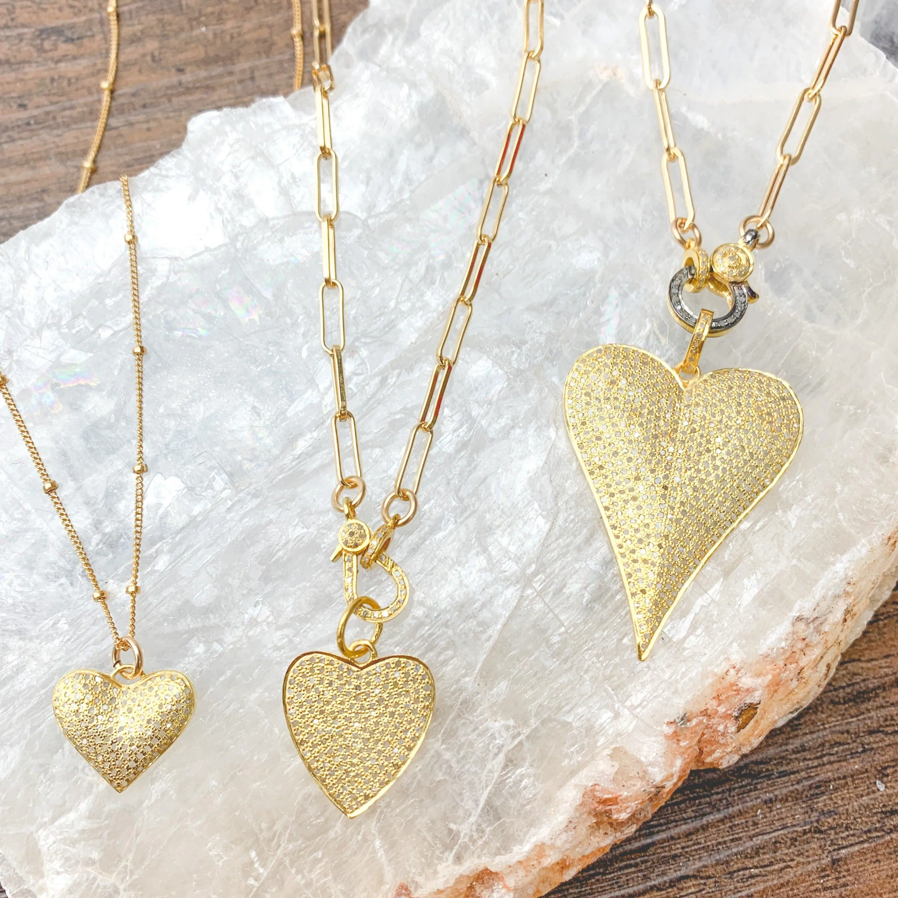 Hearts Pave Diamonds Necklaces