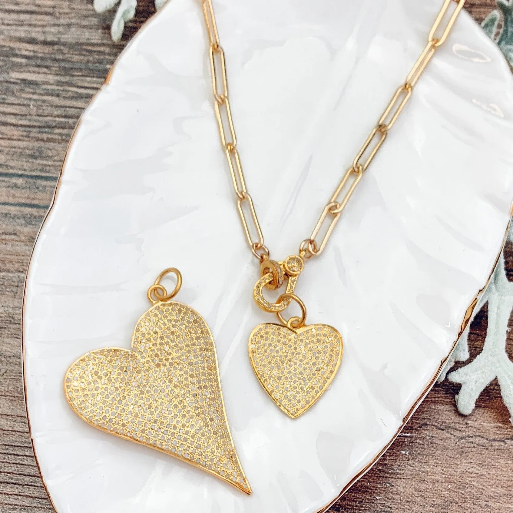 Hearts Pave Diamonds Necklaces