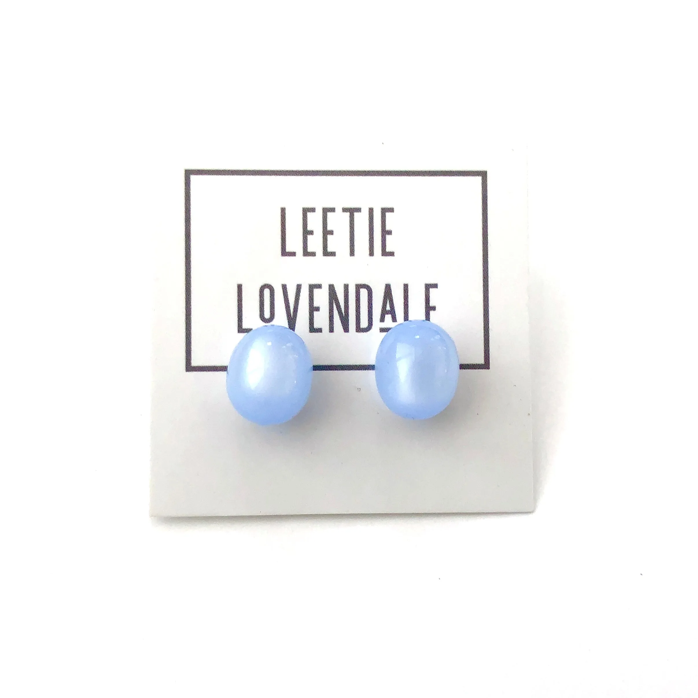 Ice Blue Moonglow Oval Bulb Stud Earrings