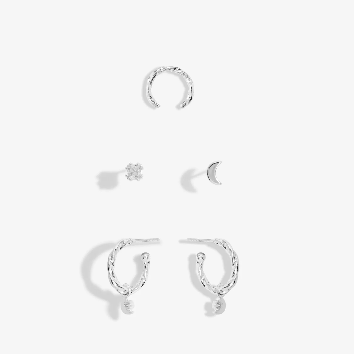 Joma Jewellery Stacks Of Style Moon Silver Set Of Earrings