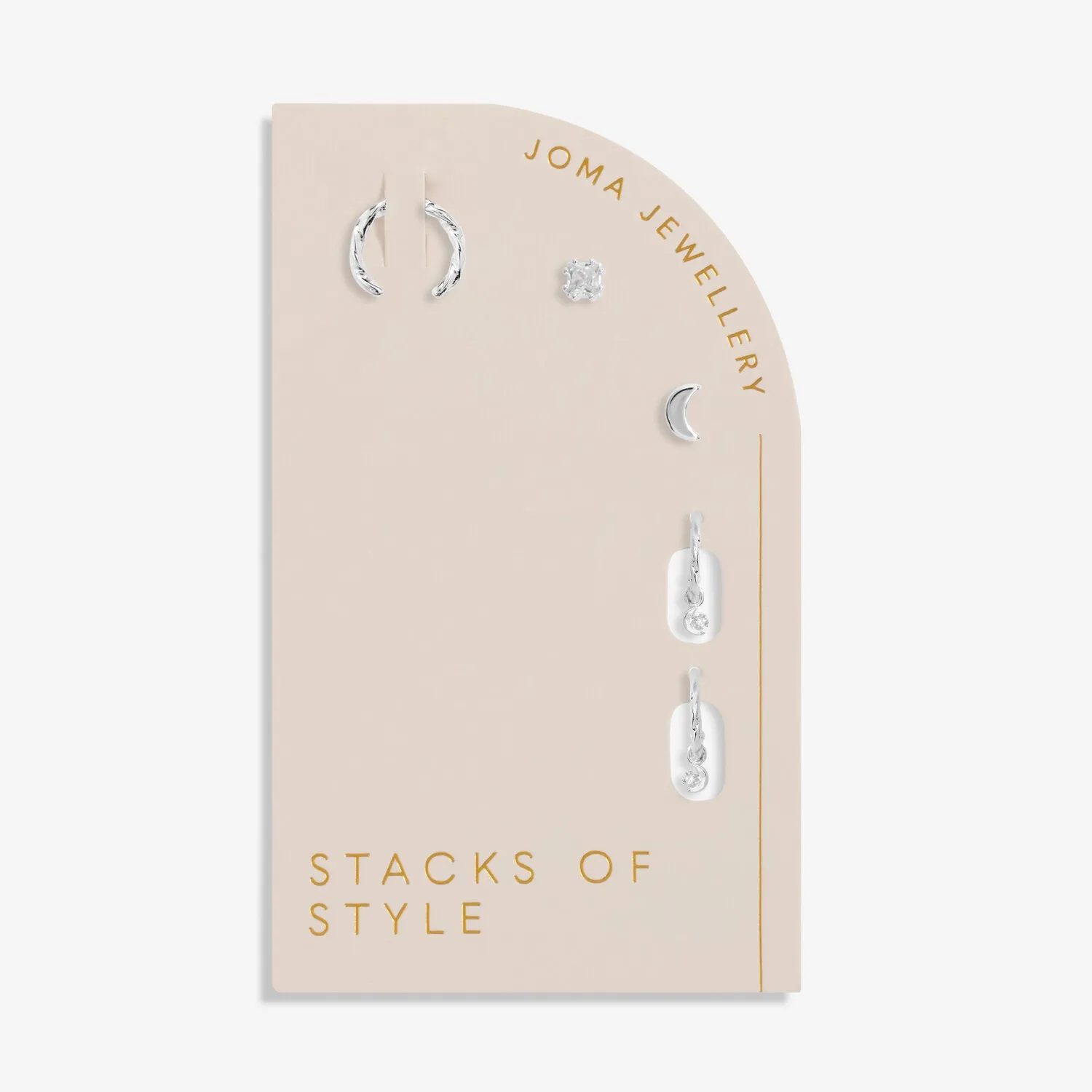 Joma Jewellery Stacks Of Style Moon Silver Set Of Earrings