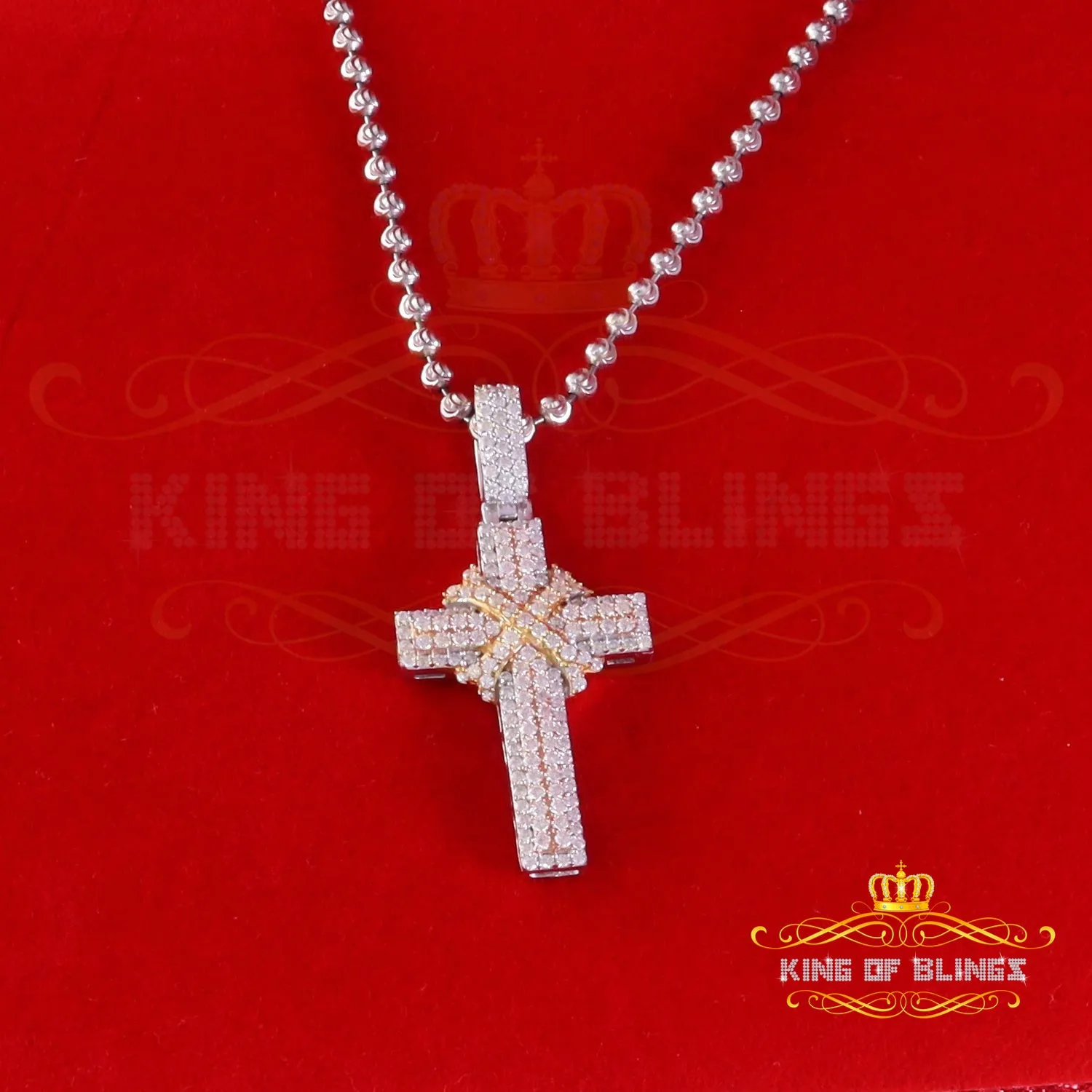 King Of Bling's 925 Sterling White Silver 2.00ct VVS D Clr.Moissanite Cross Pendant Men/ Women.