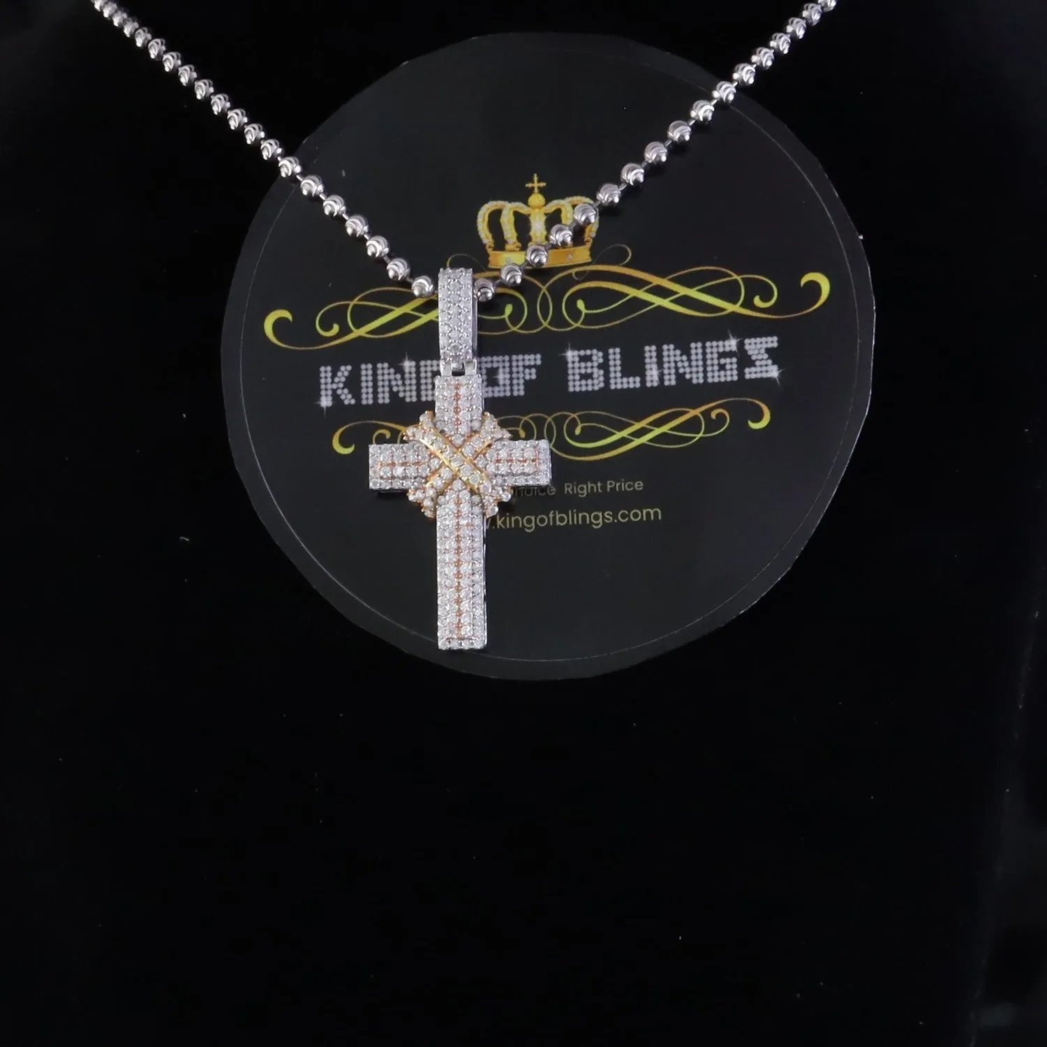 King Of Bling's 925 Sterling White Silver 2.00ct VVS D Clr.Moissanite Cross Pendant Men/ Women.