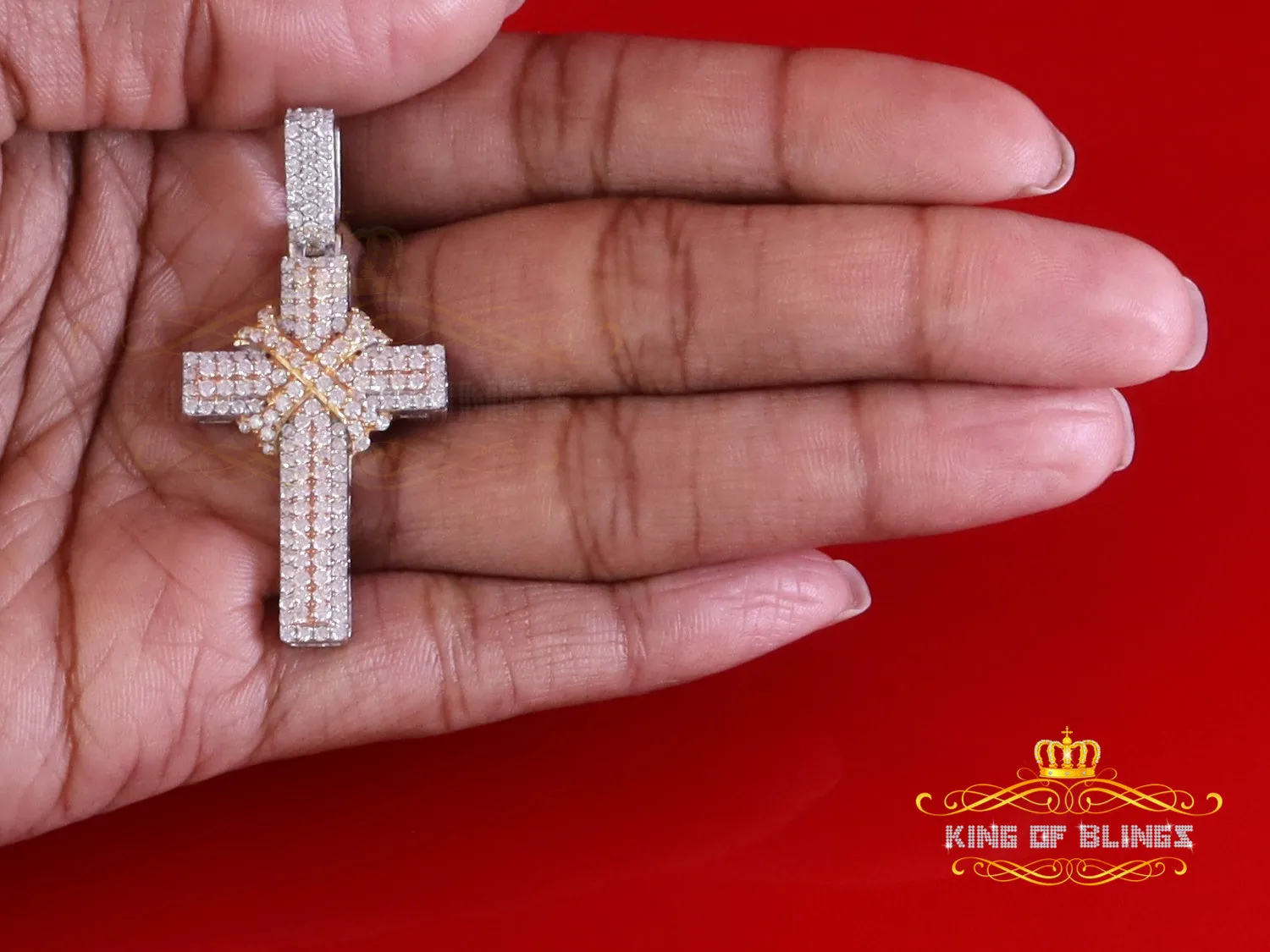 King Of Bling's 925 Sterling White Silver 2.00ct VVS D Clr.Moissanite Cross Pendant Men/ Women.