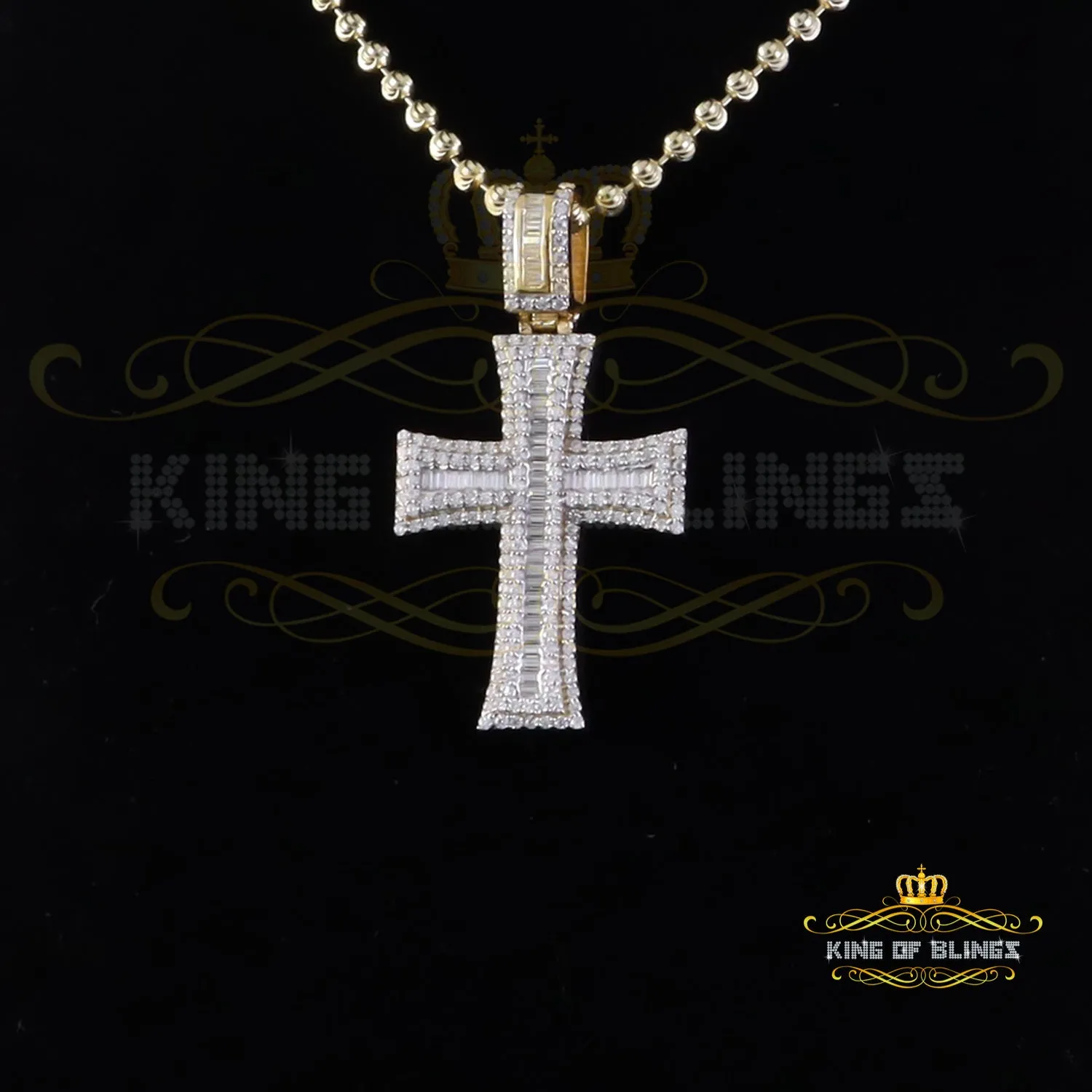 King Of Bling's Cross Pendant 925 Yellow Sterling Silver 2.25ct VVS D Clr. Moissanite for Women