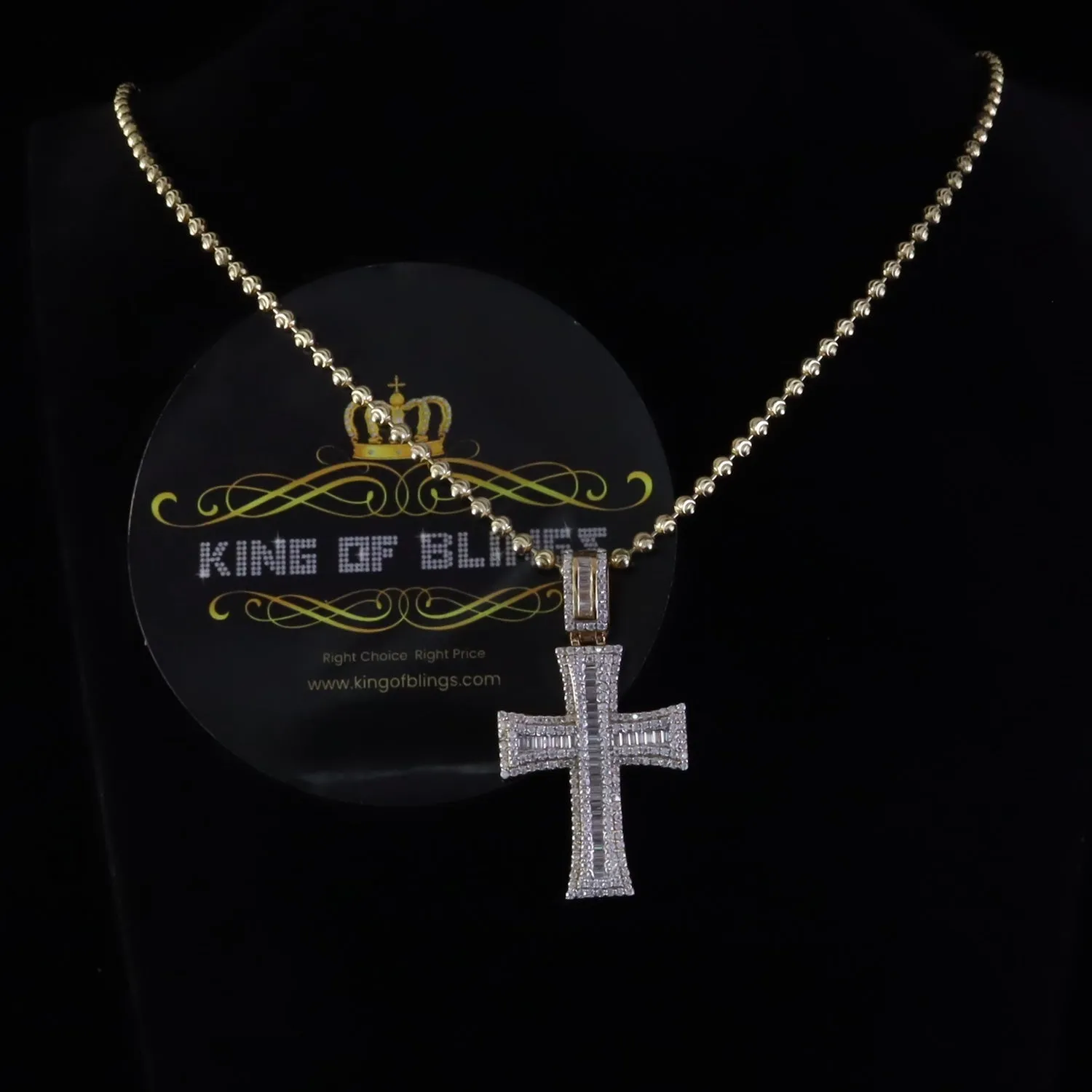 King Of Bling's Cross Pendant 925 Yellow Sterling Silver 2.25ct VVS D Clr. Moissanite for Women