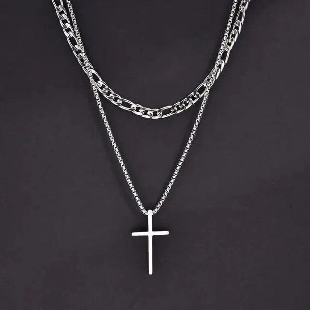 Layered Men's Cross Pendant Necklaces