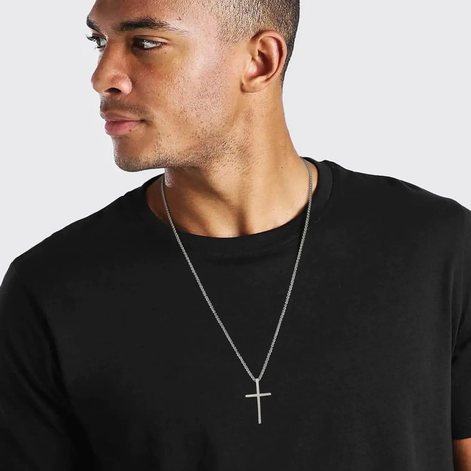 Layered Men's Cross Pendant Necklaces