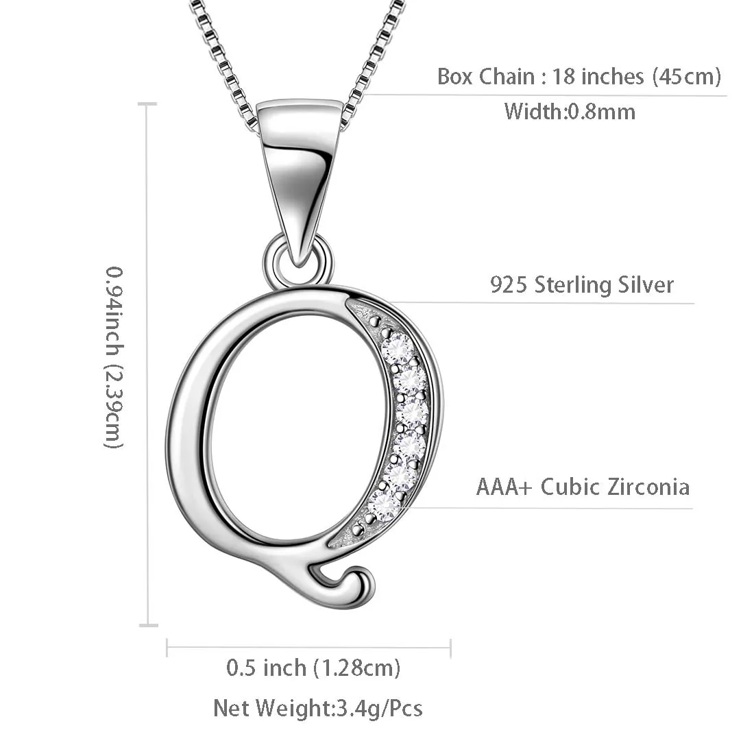 Letter Q Initial Necklaces Pendant Women Men Name Jewelry Gift 925 Silver