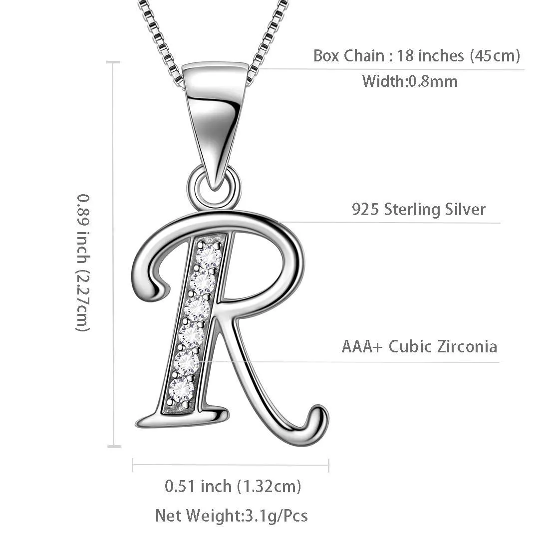 Letter R Initial Necklaces Pendant Women Men Name Jewelry Gift 925 Silver