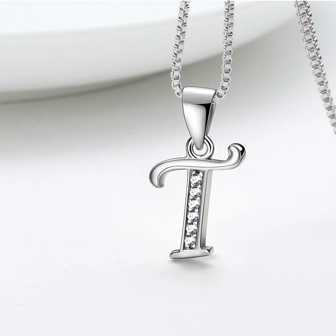 Letter T Initial Necklaces Pendant Women Men Name Jewelry Gift 925 Silver