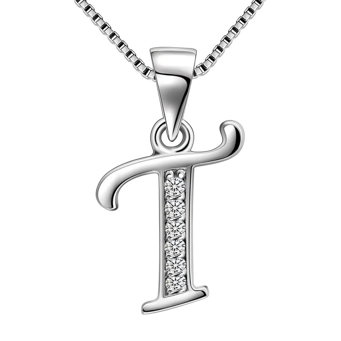 Letter T Initial Necklaces Pendant Women Men Name Jewelry Gift 925 Silver