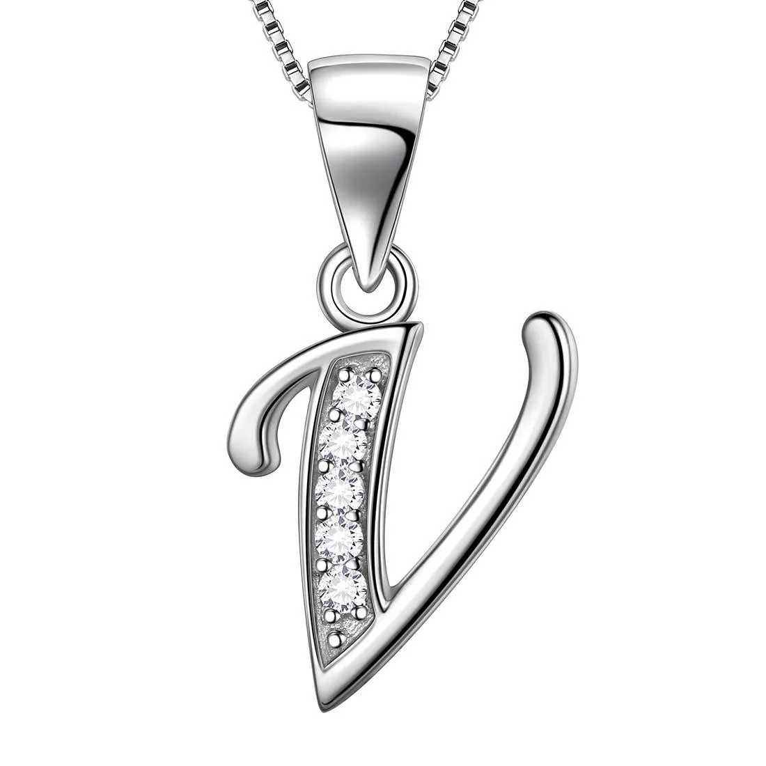 Letter V Initial Necklaces Pendant Women Men Name Jewelry Gift 925 Silver