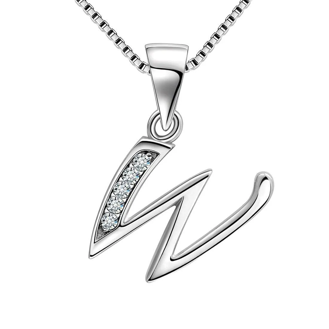 Letter W Initial Necklaces Pendant Women Men Name Jewelry Gift 925 Silver