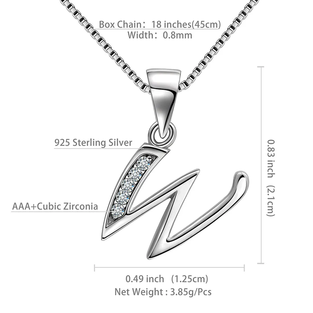 Letter W Initial Necklaces Pendant Women Men Name Jewelry Gift 925 Silver