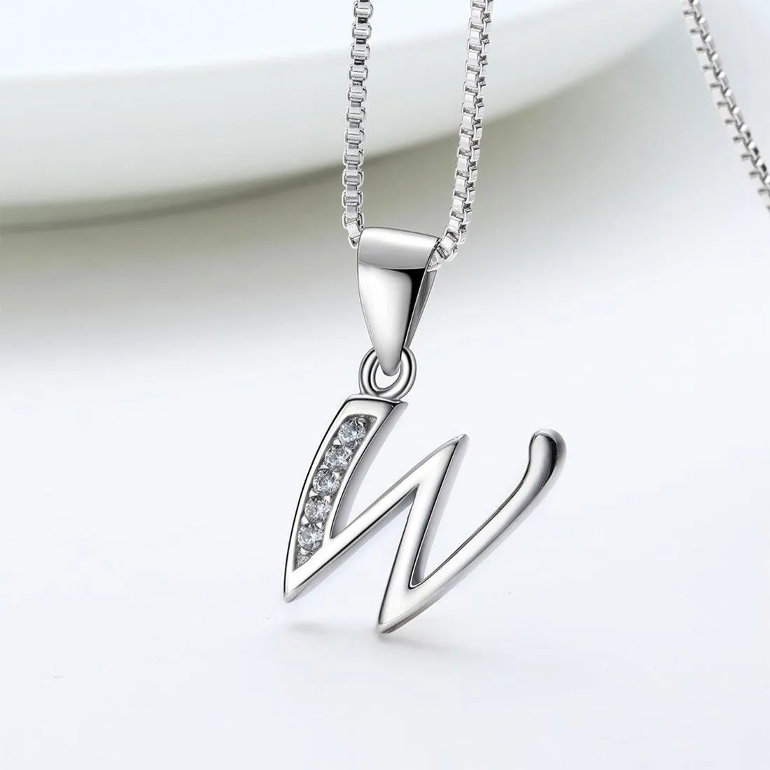 Letter W Initial Necklaces Pendant Women Men Name Jewelry Gift 925 Silver