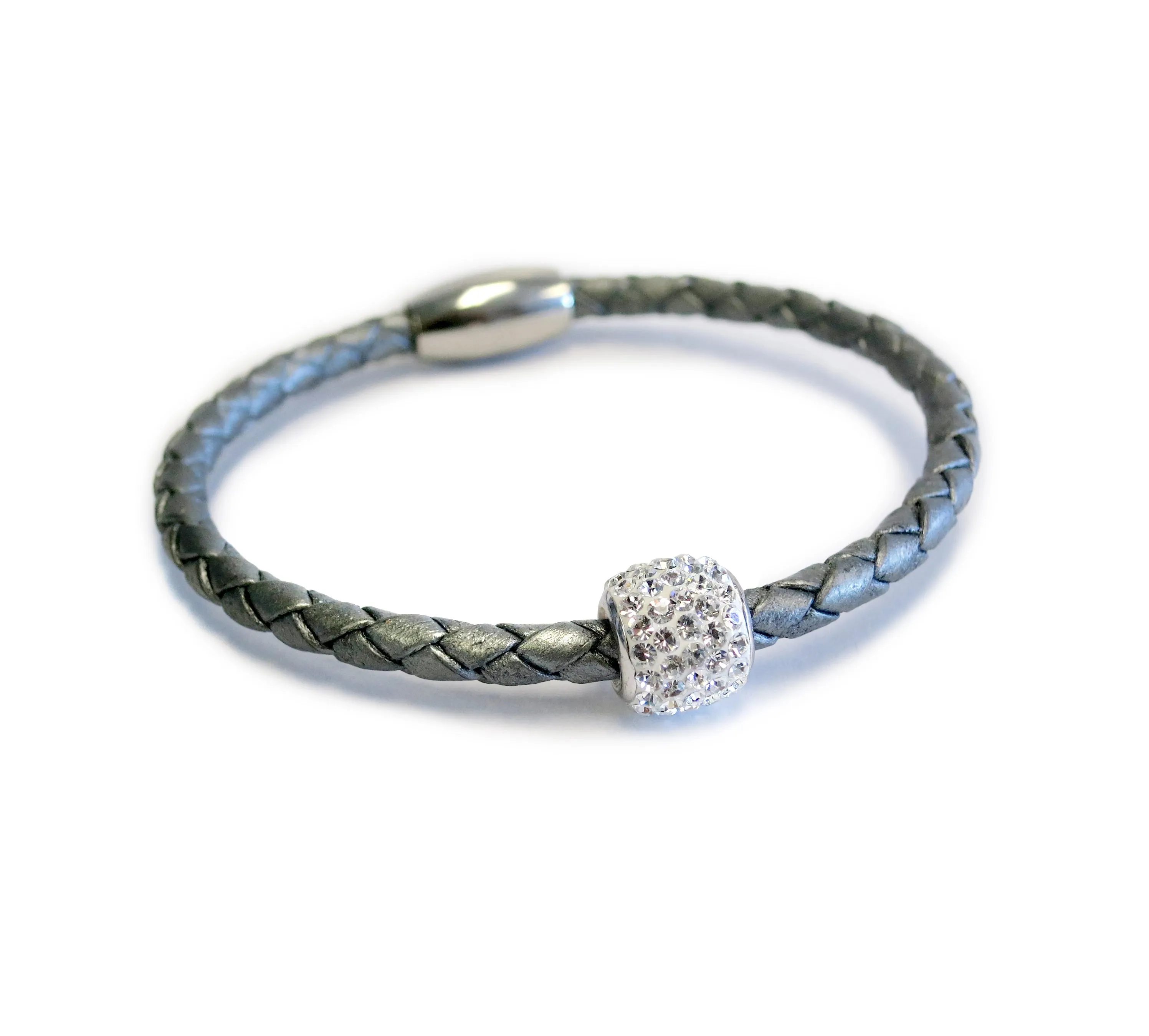 Liza Schwartz Single Silver Bedazzle Leather Bracelets