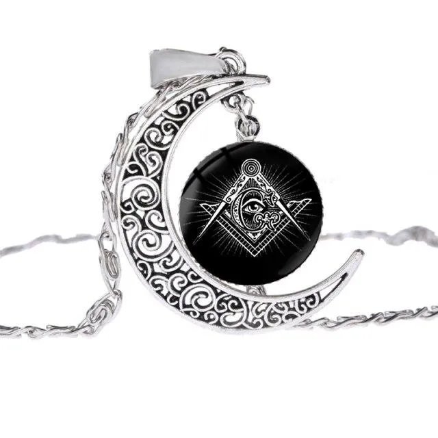 Master Mason Blue Lodge Necklace - Moon Shaped Eye Of Providence