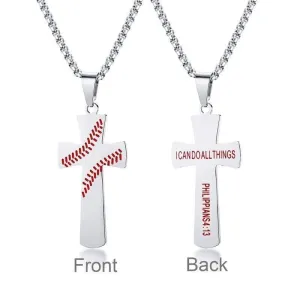 Men's Christian Necklace <br> I  Can Do All Things Baseball (Silver)