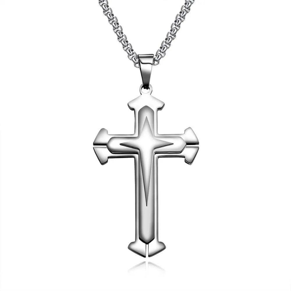 Men's Christian Necklace <br> Layered Silver