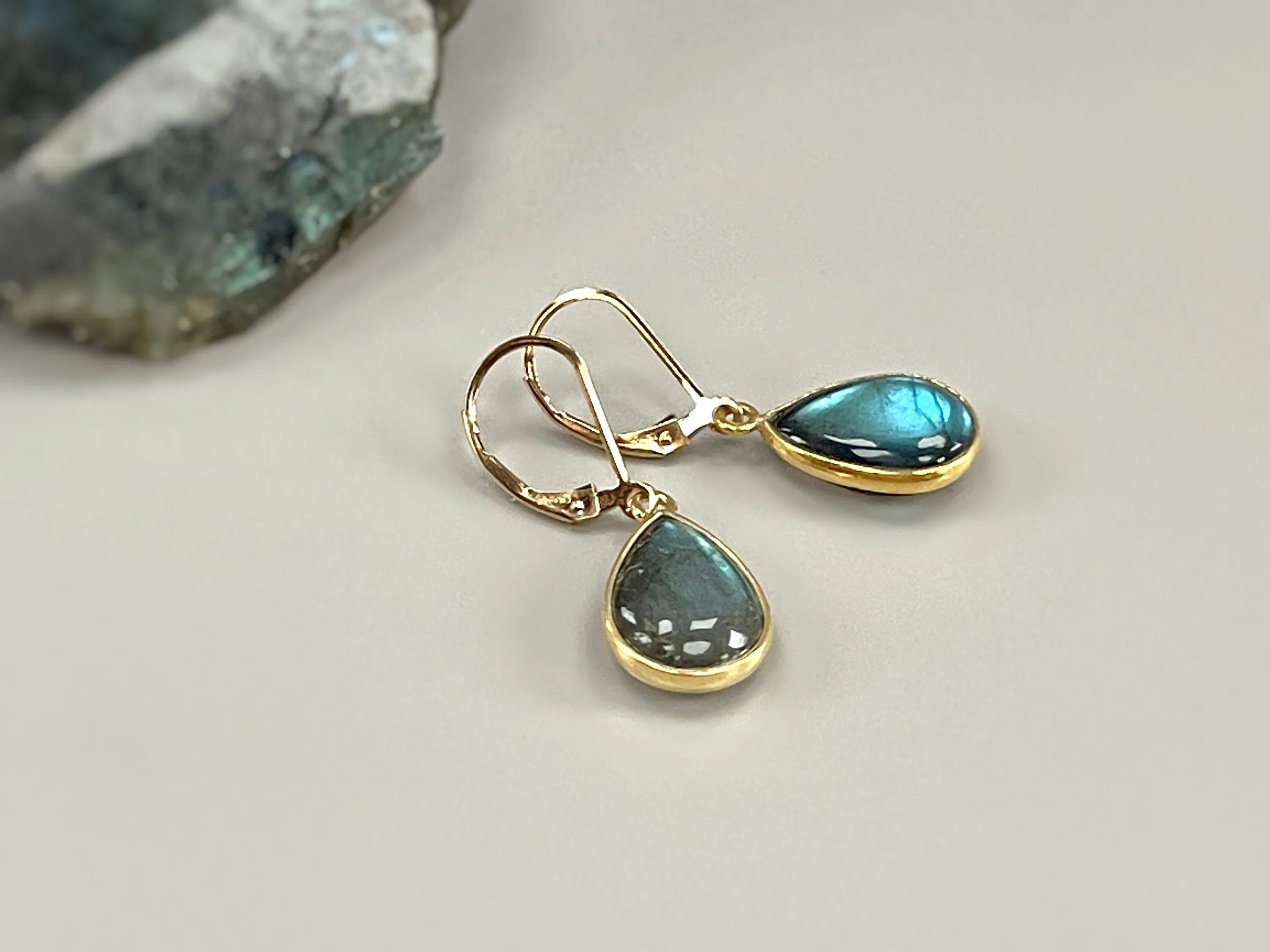 Minimalist Labradorite earrings dangle gold