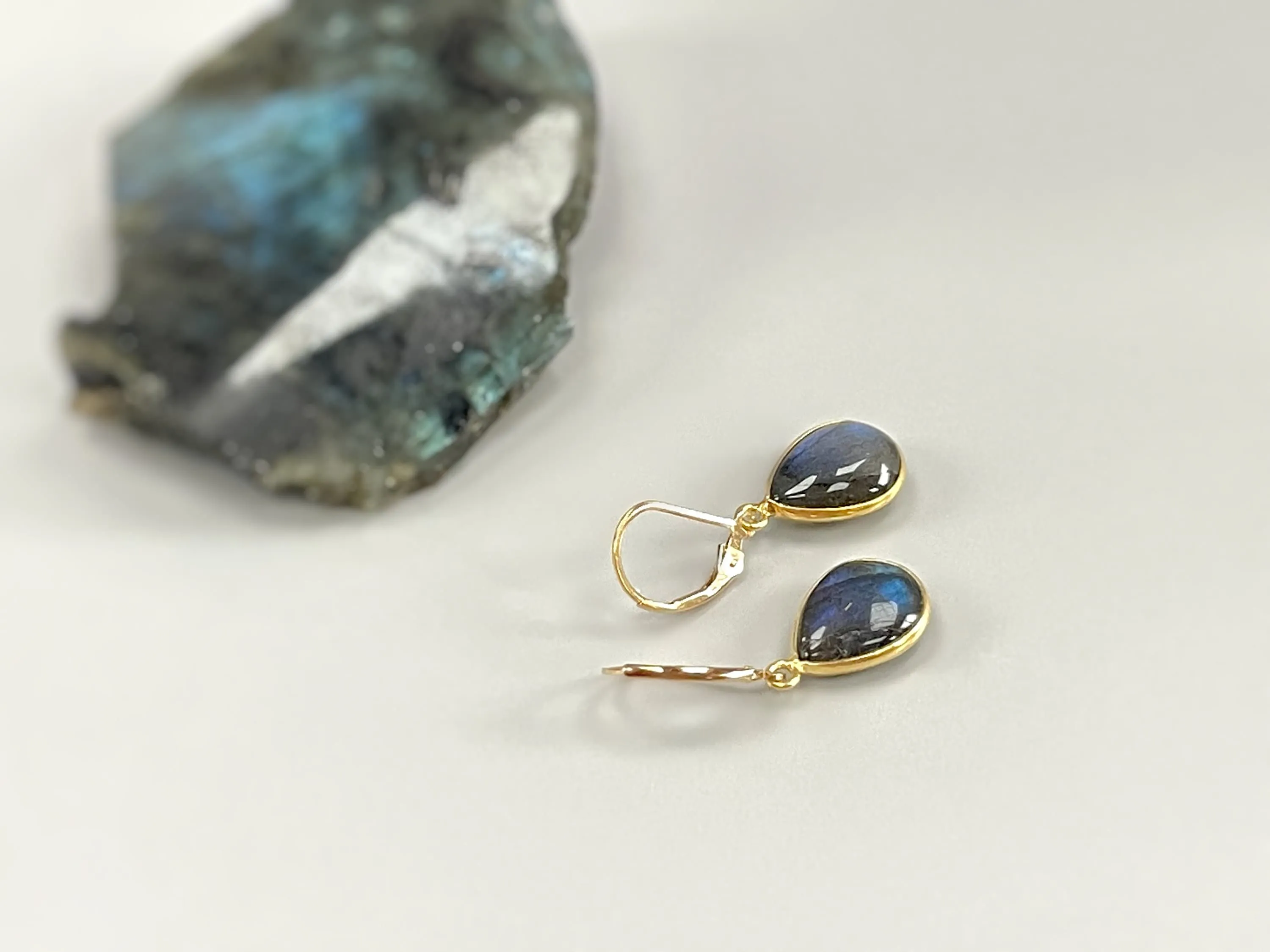 Minimalist Labradorite earrings dangle gold