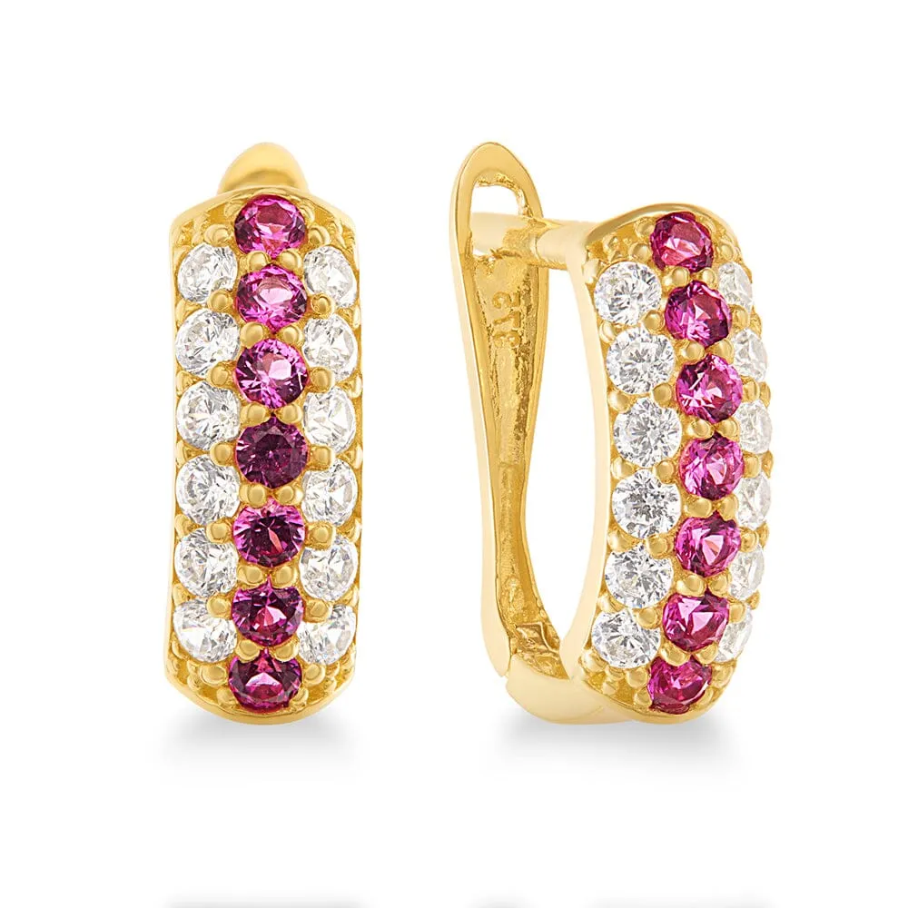 Multi Row Hoop Earrings with Cubic Zirconia in 9ct Yellow Gold