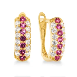 Multi Row Hoop Earrings with Cubic Zirconia in 9ct Yellow Gold