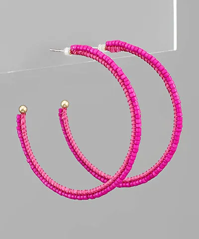 Pink Beaded Hoop Earrings