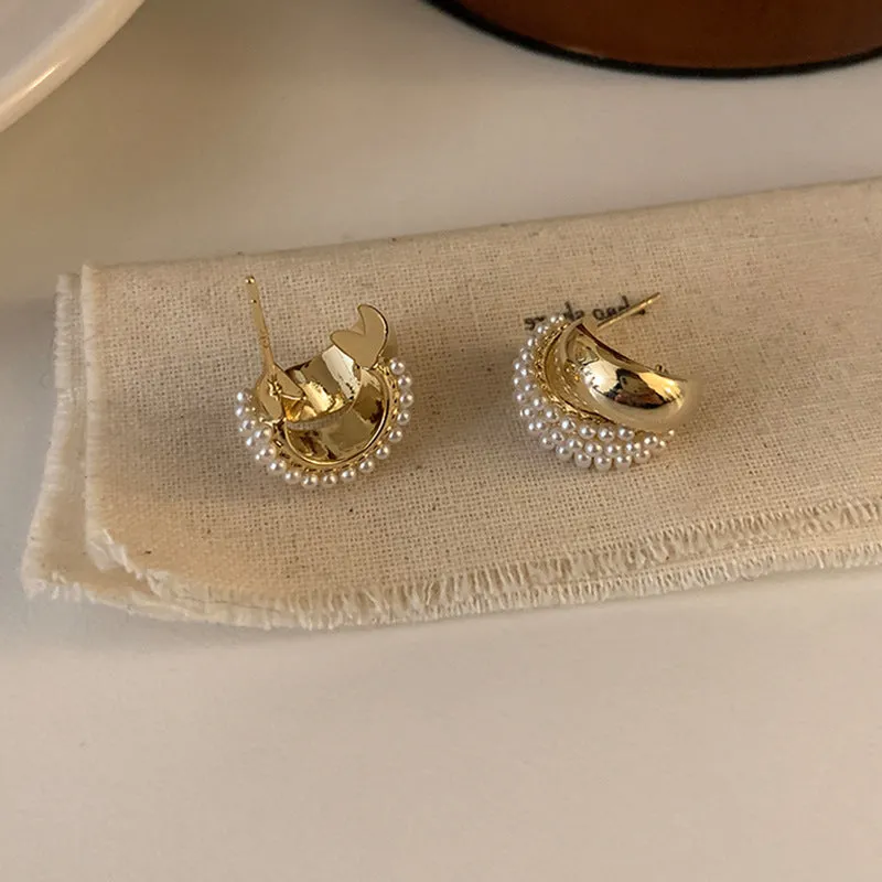 Pre Order:  Metal Pearl Arc Earrings