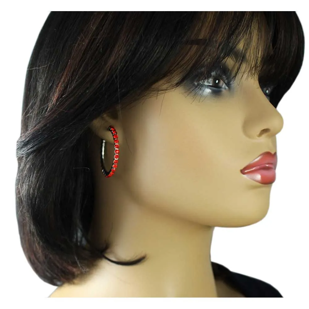 Red Crystal Medium Semi-Hoop Pierced Earring - REC550S