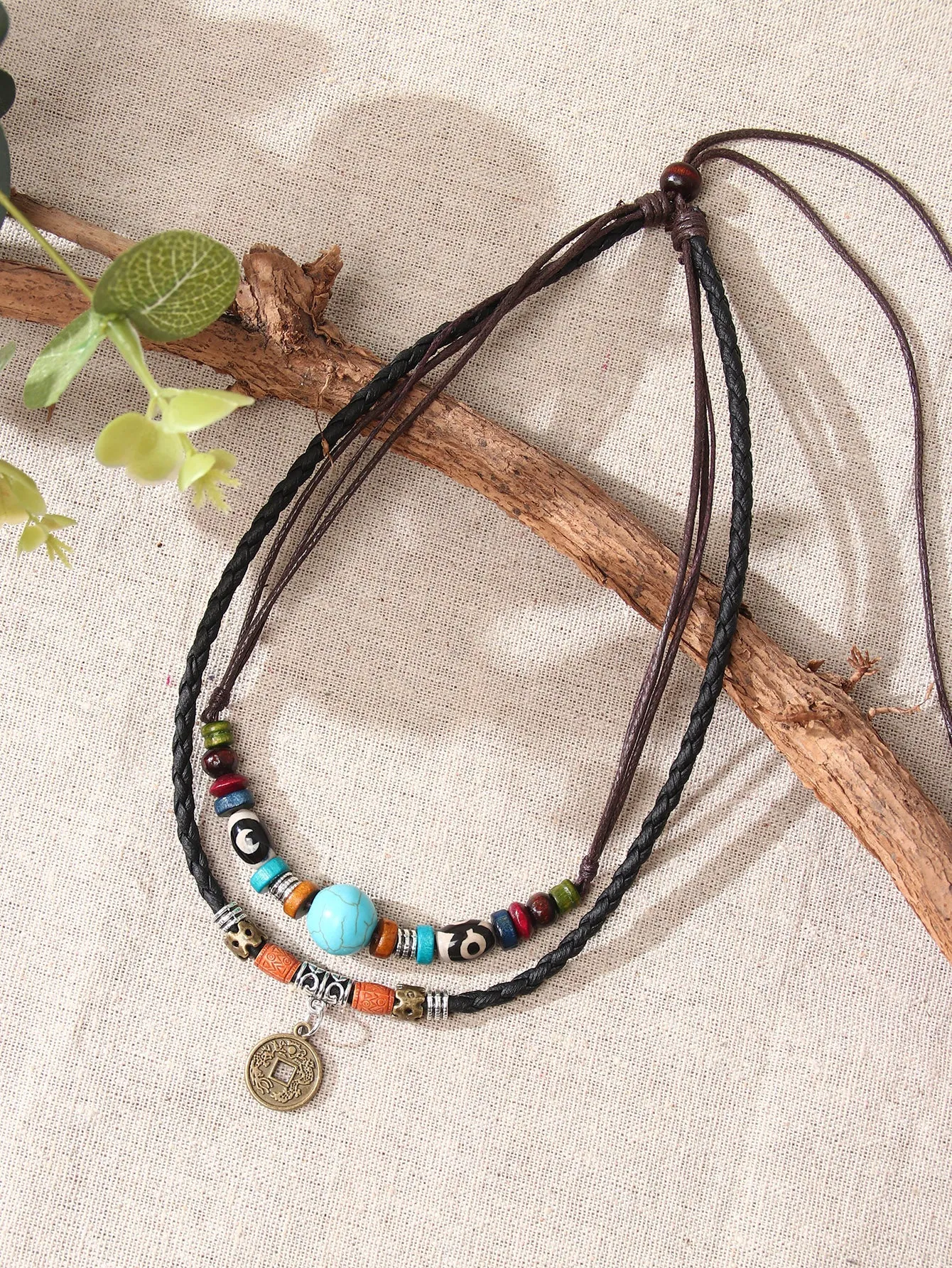 Round Charm Beaded Layered Necklace for Women Girls Accessories Jewelry Gifts