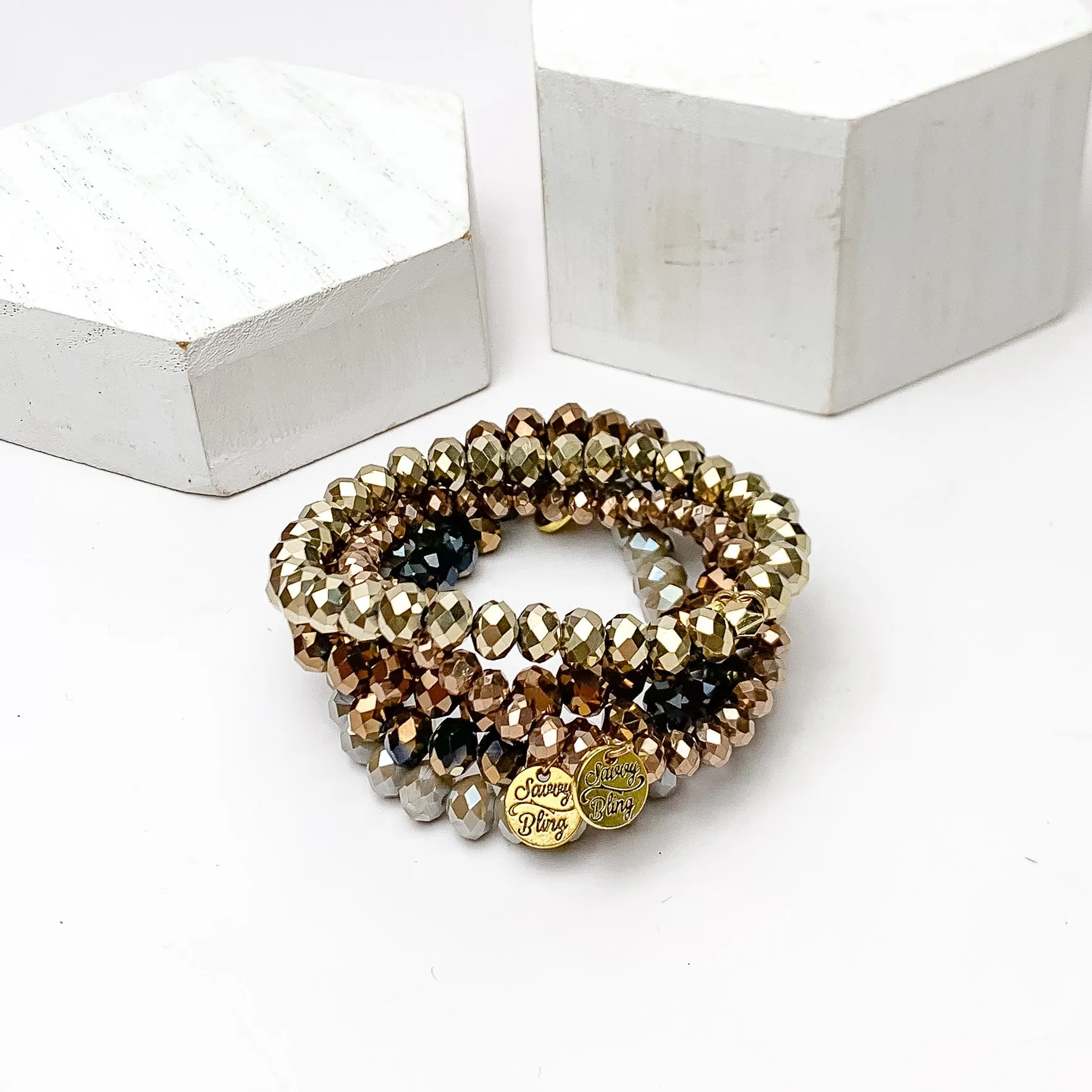 Set of Five | All Nighter Crystal Beaded Bracelet Set in Gold Tones