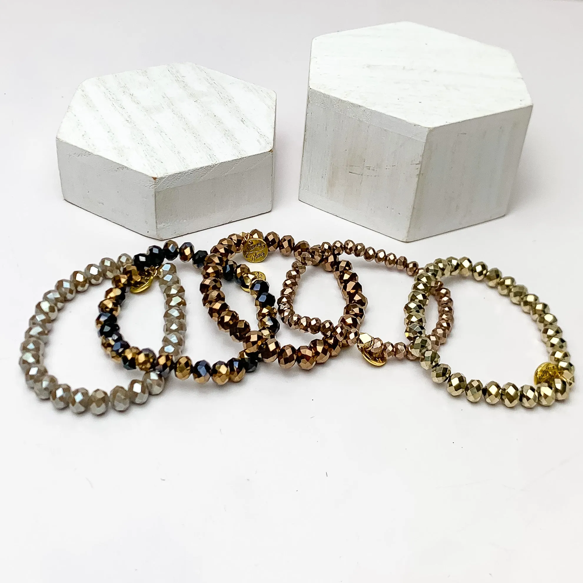 Set of Five | All Nighter Crystal Beaded Bracelet Set in Gold Tones