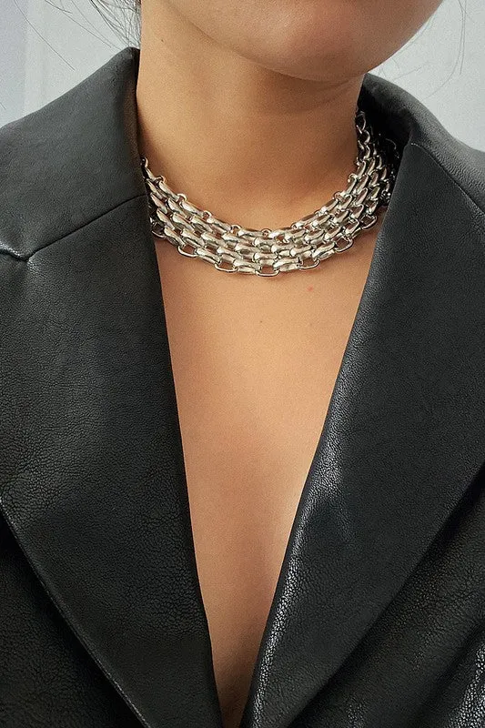 Silver Chunky Chain Choker Necklace