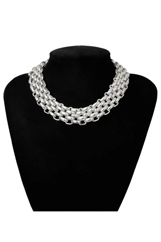 Silver Chunky Chain Choker Necklace